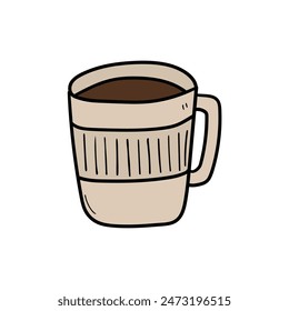 Hand drawn cartoon coffee cup isolated on white background. Vector illustration.