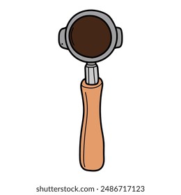 Hand drawn cartoon coffee machine portafilter isolated on white background. Top view. Vector illustration.