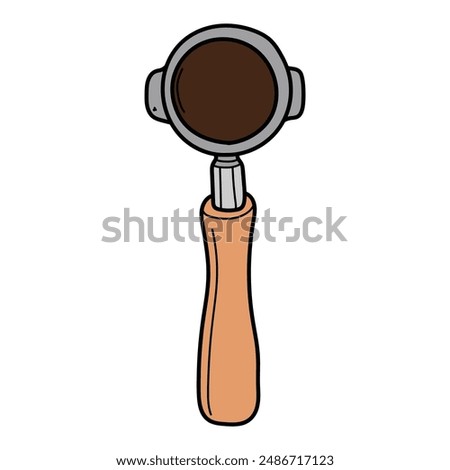 Hand drawn cartoon coffee machine portafilter isolated on white background. Top view. Vector illustration.