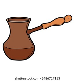 Hand drawn cartoon coffee pot or cezva isolated on white background. Vector illustration.