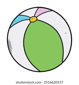 Bola de praia colorida desenhada à mão isolada sobre fundo branco. Ilustração vetorial.