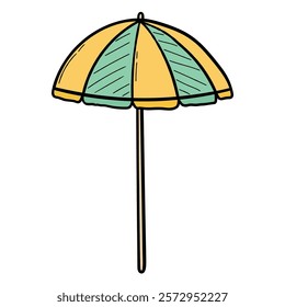 Hand drawn cartoon colored beach umbrella isolated on white background. Vector illustration.