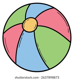 Hand drawn cartoon colored beach ball isolated on white background. Vector illustration.