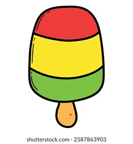 Hand drawn cartoon colored ice cream popsicle isolated on white background. Vector illustration.