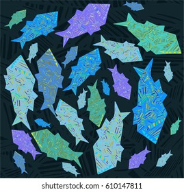 hand drawn cartoon with colored ornamental fish