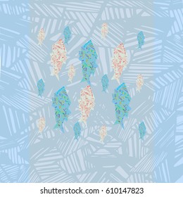 Hand drawn cartoon with colored ornamental fish