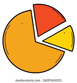 Hand drawn cartoon colored pie chart isolated on white background. Vector illustration.