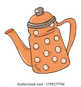 Hand drawn cartoon colorful black outline tea pot vector illustration isolated on a white backgriound. Cute vintage food and drinks, cafe stuff and barista equipment concept.