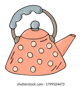 Hand drawn cartoon colorful black outline tea pot vector illustration isolated on a white backgriound. Cute vintage cafe stuff and equipment concept.