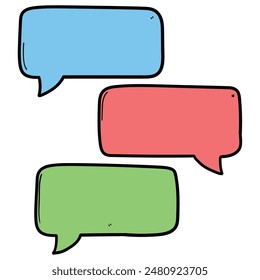 Dibujado a mano conjunto colorido de burbujas de discurso vacías como diálogo aislado sobre fondo blanco. Ilustración vectorial.
