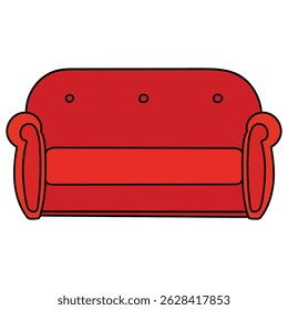 Hand drawn cartoon comfortable red sofa isolated on white background. Vector illustration.