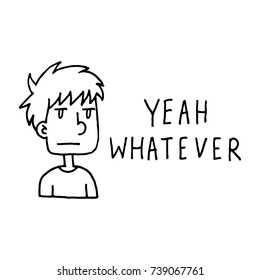 Hand Drawn Cartoon Comic Boy Yeah Whatever Vector Illustration