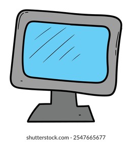Hand drawn cartoon computer monitor isolated on white background. Vector illustration.