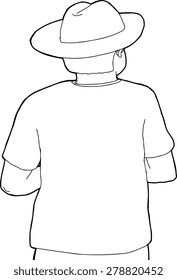 Hand drawn cartoon of cowboy at rear view