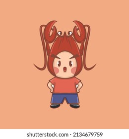 Hand drawn cartoon crayfish image illustration design