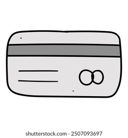 Hand drawn cartoon credit card isolated on white background. Vector illustration.