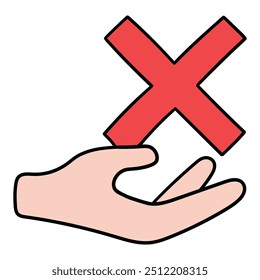 Hand drawn cartoon hand and cross icon isolated on white background. Vector illustration.