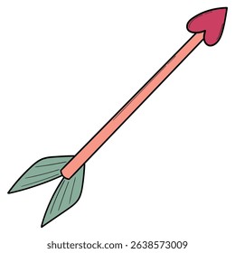Hand drawn cartoon cupid's arrow isolated on white background. Vector illustration.
