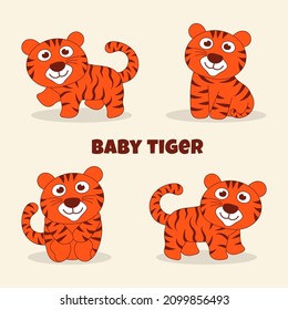 Caricatura dibujada a mano adorables colecciones de tigres de bebé