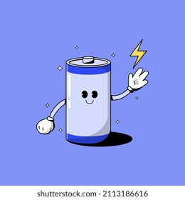 handgezeichnete Cartoon süße Batterie. Vektorsymbol-Abbildung. naturwissenschaftliche Illustration. Flachbild.