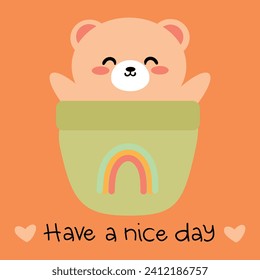 Hand drawn cartoon cute bear cute design for sticker, icon