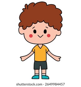 Hand drawn cartoon cute caucasian boy isolated on white background. Vector illustration.