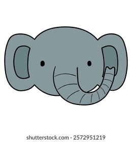 Hand drawn cartoon cute elephant face isolated on white background. Vector illustration.