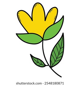 Hand drawn cartoon cute flower isolated on white background. Vector illustration.