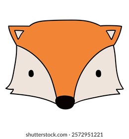 Hand drawn cartoon cute fox face isolated on white background. Vector illustration.