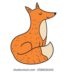 Hand drawn cartoon cute fox isolated on white background. Vector illustration.