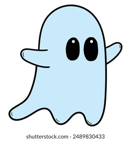 Hand drawn cartoon cute ghost isolated on white background. Vector illustration.