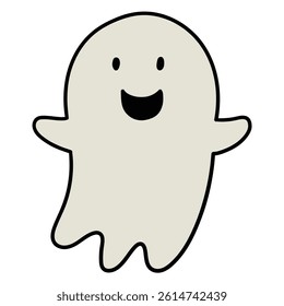 Hand drawn cartoon cute ghost isolated on white background. Vector illustration.
