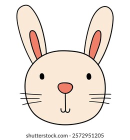 Hand drawn cartoon cute hare face isolated on white background. Vector illustration.