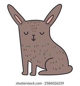 Hand drawn cartoon cute rabbit isolated on white background. Vector illustration.