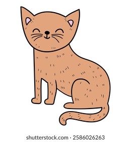 Hand drawn cartoon cute red cat isolated on white background. Vector illustration.