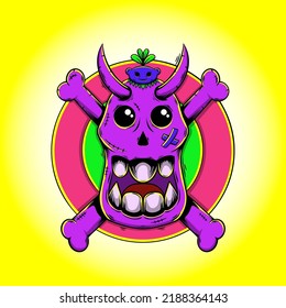 Hand drawn cartoon cute skull