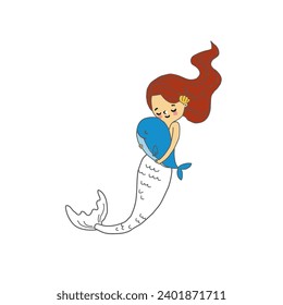 Hand drawn cartoon cute underwater mermaid