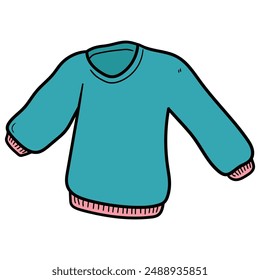 Hand drawn cartoon cute warm sweater isolated on white background. Vector illustration.