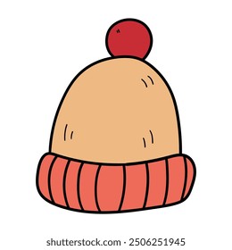 Hand drawn cartoon cute warm hat isolated on white background. Vector illustration.