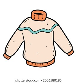 Hand drawn cartoon cute warm sweater isolated on white background. Vector illustration.