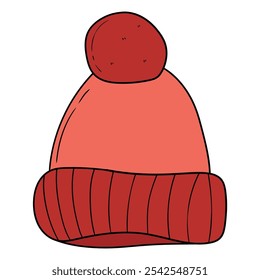 Hand drawn cartoon cute warm hat isolated on white background. Vector illustration.