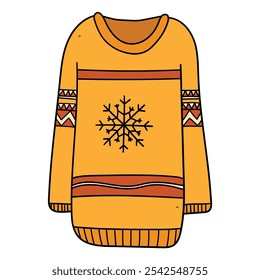 Hand drawn cartoon cute warm winter sweater isolated on white background. Christmas and new year concept. Vector illustration.