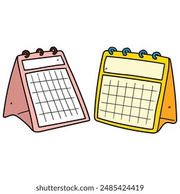 Hand drawn cartoon desk calendar set isolated on white background. Vector illustration.