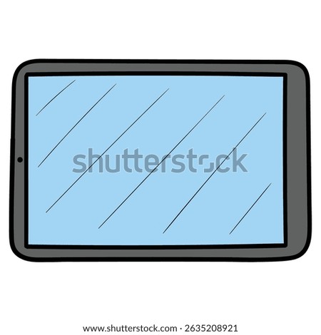 Hand drawn cartoon digital tablet isolated on white background. Vector illustration.