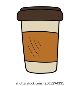 Handgezeichnete Cartoon-Einweg-Kaffeetasse einzeln auf weißem Hintergrund. Vektorgrafik.