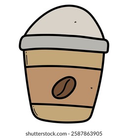 Hand drawn cartoon disposable paper coffee cup isolated on white background. Vector illustration.