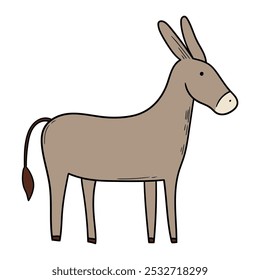 Desenhado à mão burro desenho animado isolado no fundo branco. Ilustração vetorial.