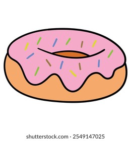 Hand drawn cartoon donut isolated on white background. Vector illustration.