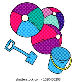 hand drawn cartoon doodle beach balls with a bucket and spade