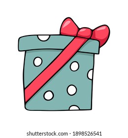 Hand drawn cartoon doodle colorful wrapped gift box isolated on white background. Cute funny element for Valentine Day, Birthday party, Wedding, Anniversary and daily celebration.